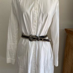 Black leather belt with two-tone gold and silver